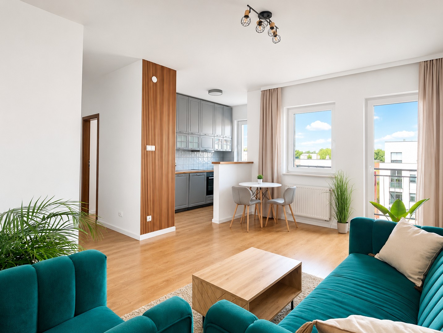 Salon z widokiem na balkon — realizacja Zero Pośredników, Poznań Naramowice